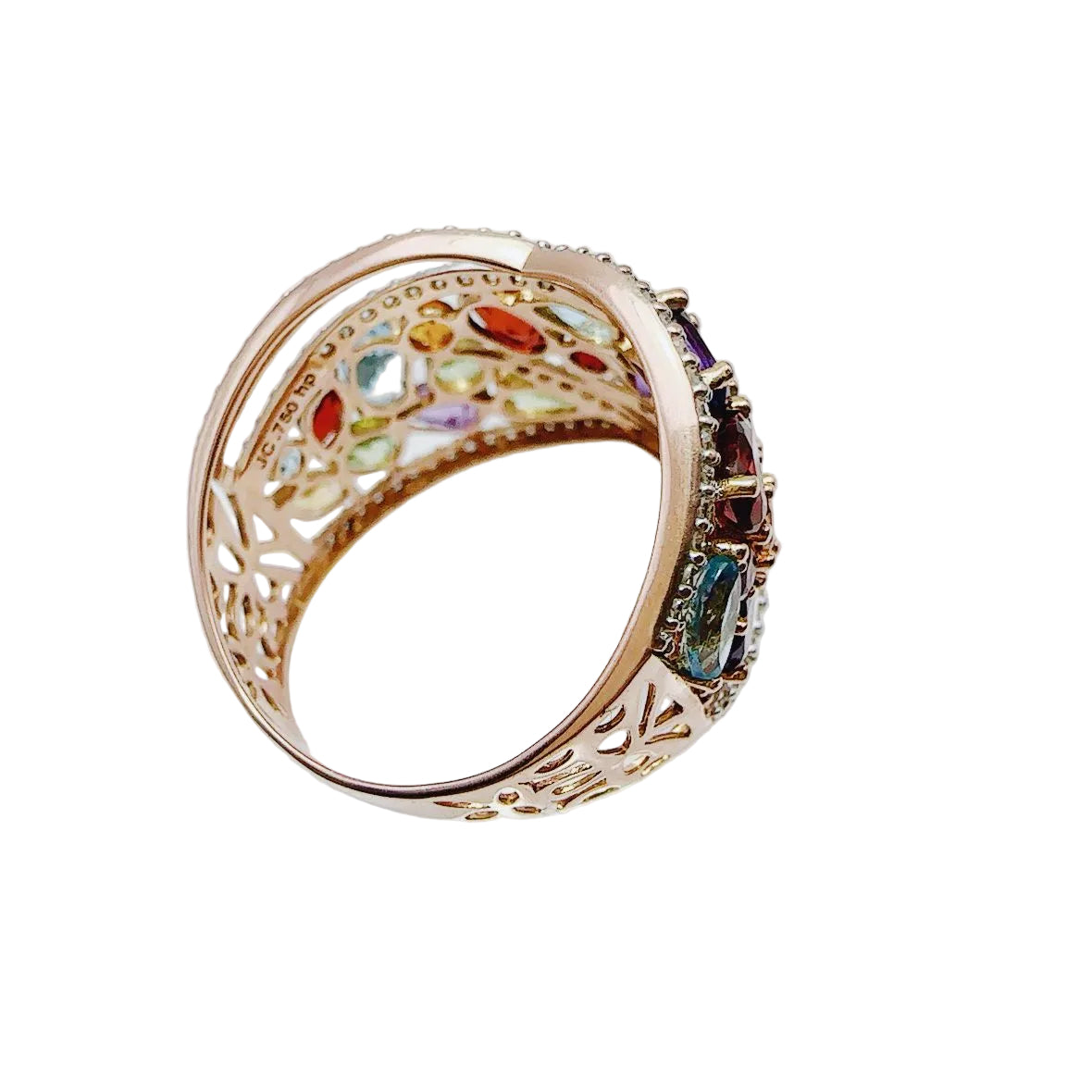 Bague Cocktail en or rose, topazes, grenats, péridots, améthystes et diamants