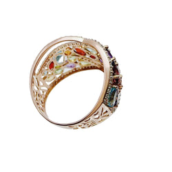Bague Cocktail en or rose, topazes, grenats, péridots, améthystes et diamants
