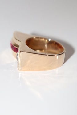 Diamond And Red Stone Tank Ring