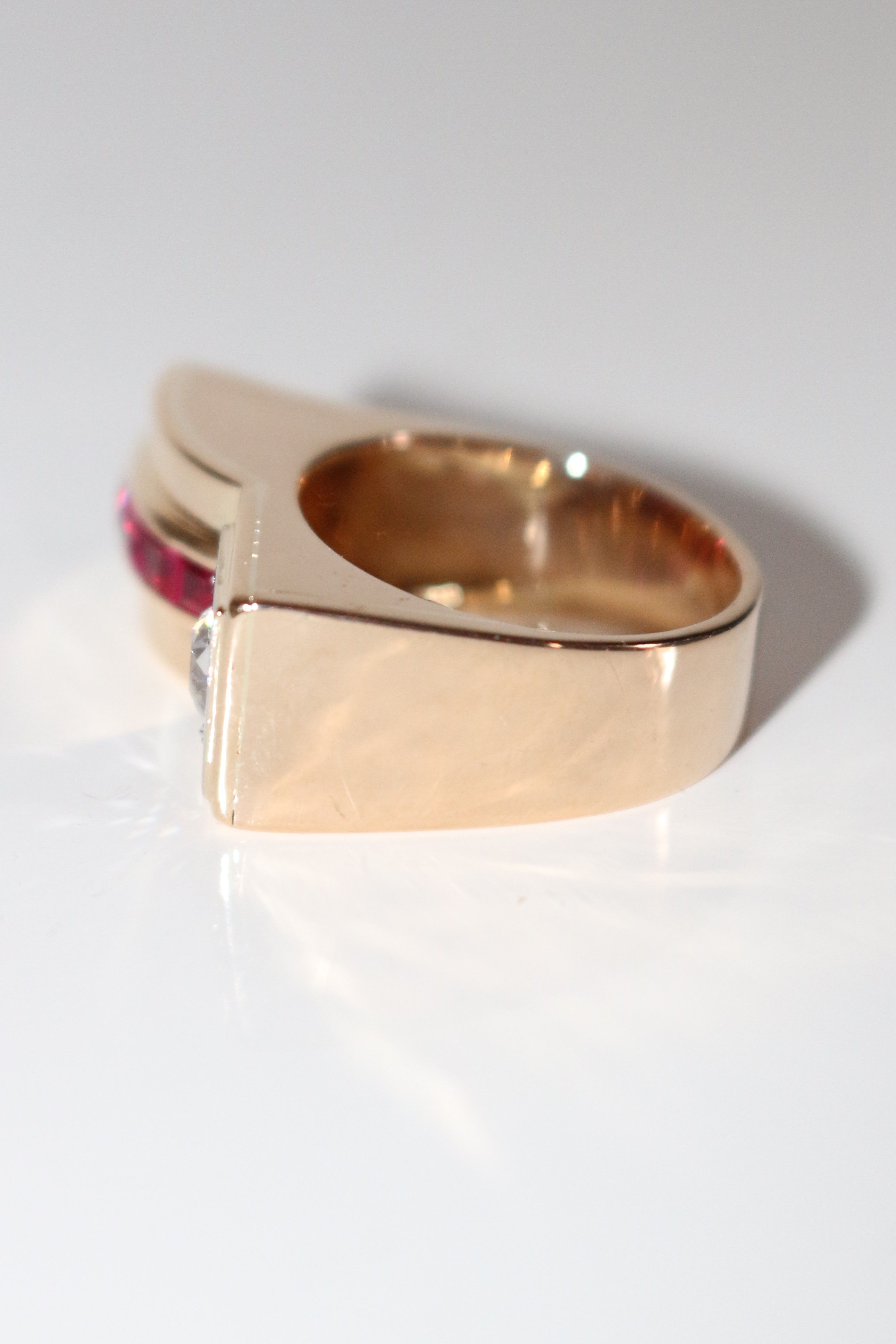 Diamond And Red Stone Tank Ring