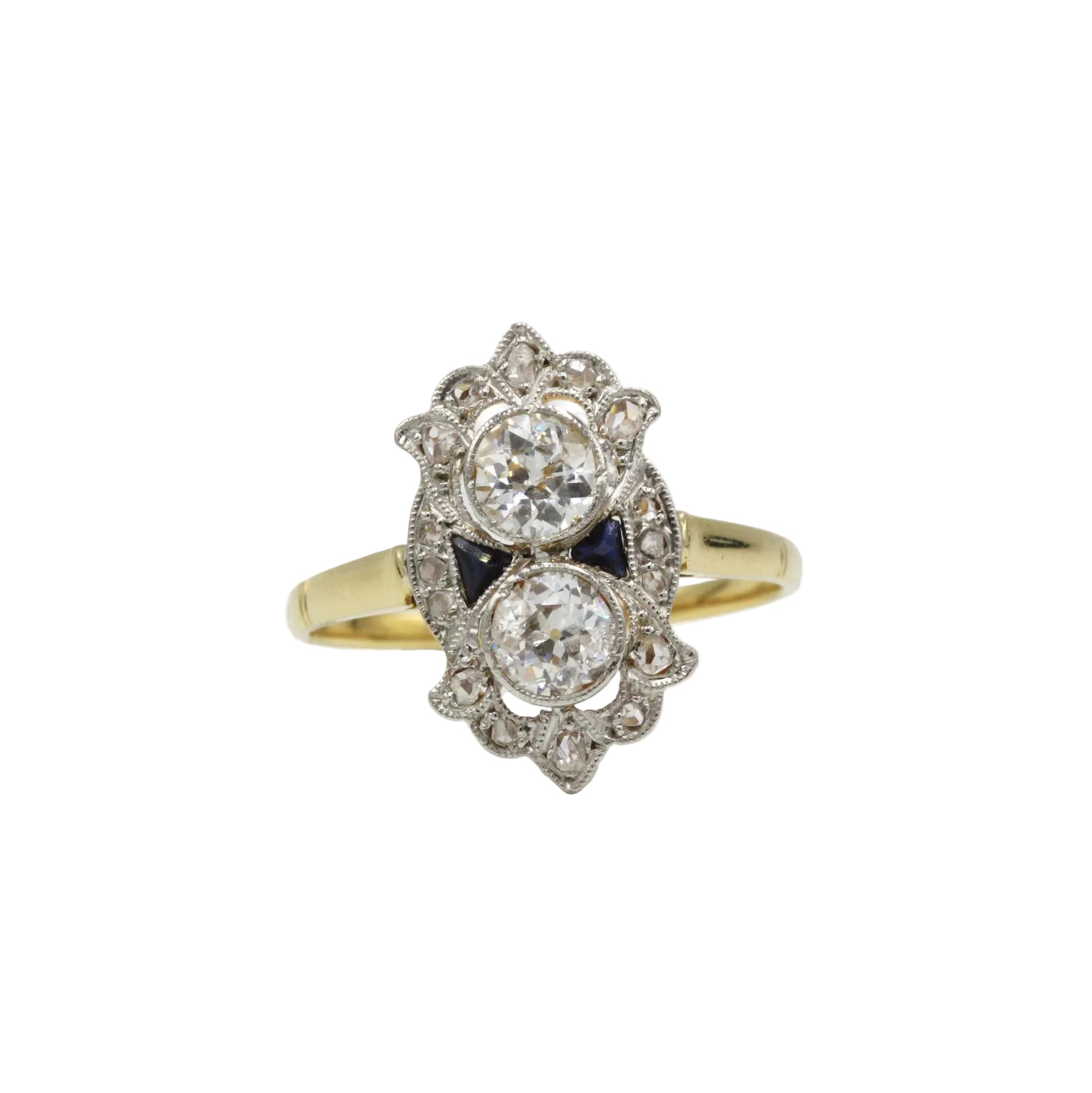 Bague art déco en or et diamants et saphirs