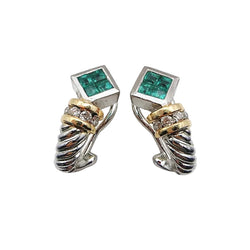 Boucles d'oreilles en or blanc et or jaune avec émeraudes et diamants