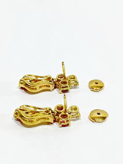 Paire De Boucle d'Oreille En Or, Rubis et Diamants