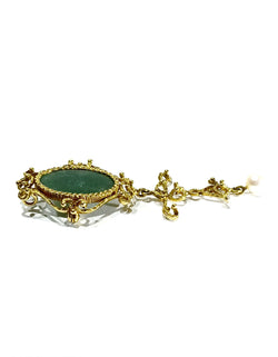 Broche Pendentif Or, Jade et Perle