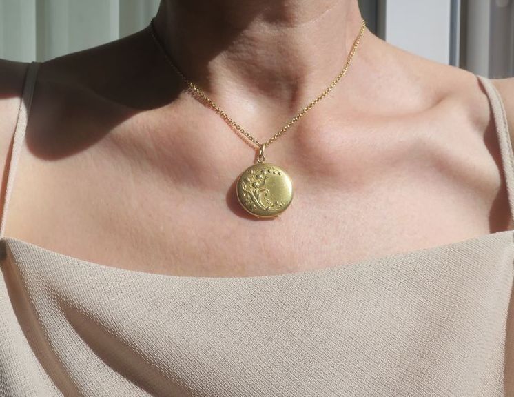 Important pendentif porte photo Muguet Art Nouveau