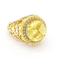 Ring at diamond and lemon quartz