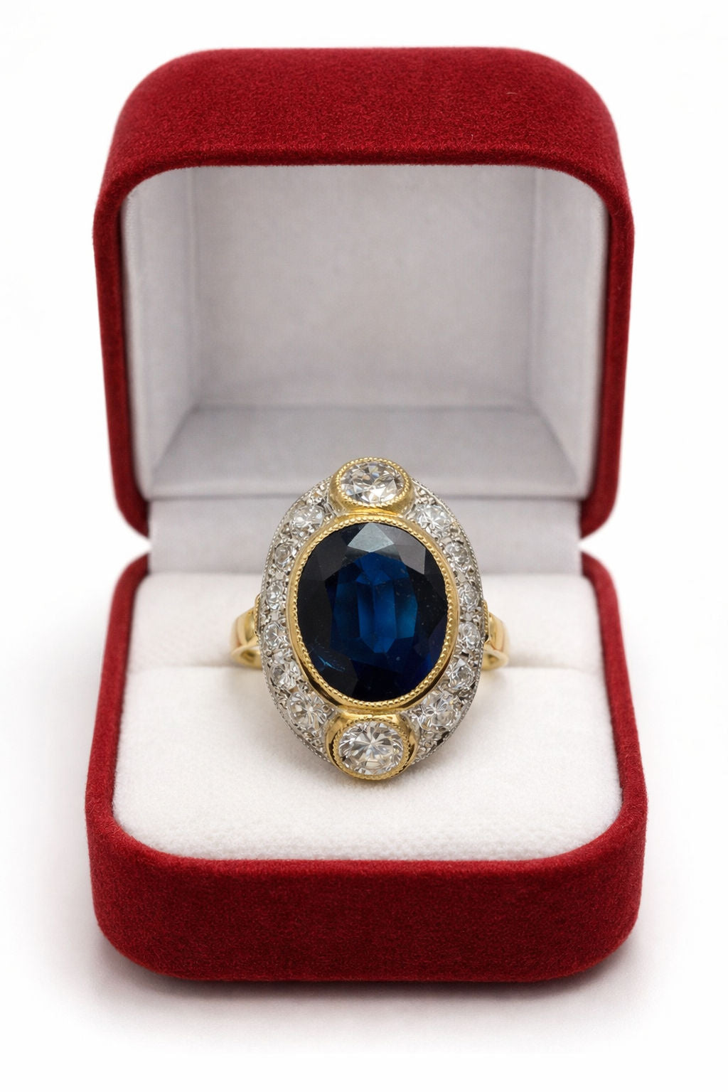 ANILLO DE ZAFIRO AZUL Y DIAMANTES IN GOLD AMARILLO WITH VISTAS IN PLATINO