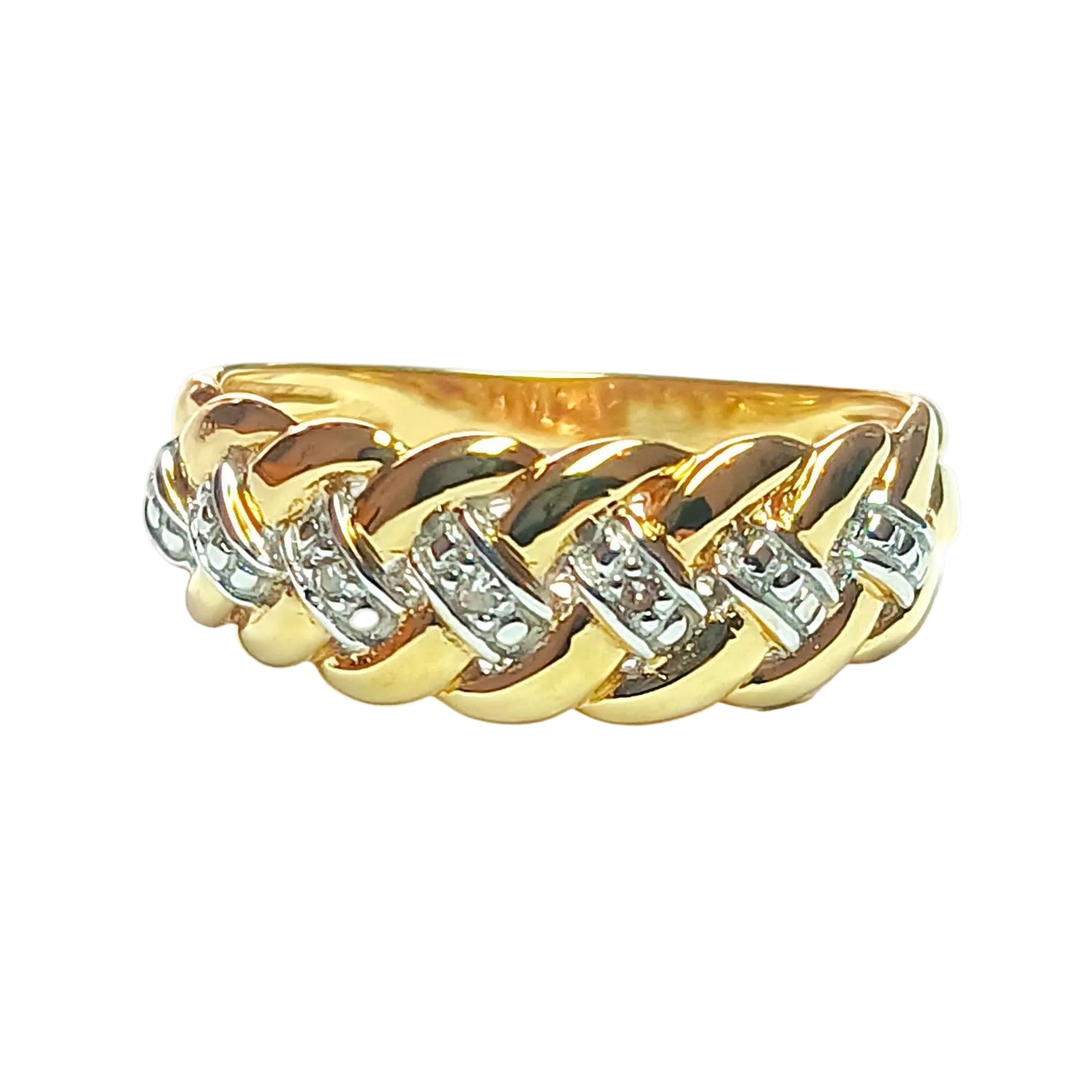 Bague tresse en or jaune et diamants