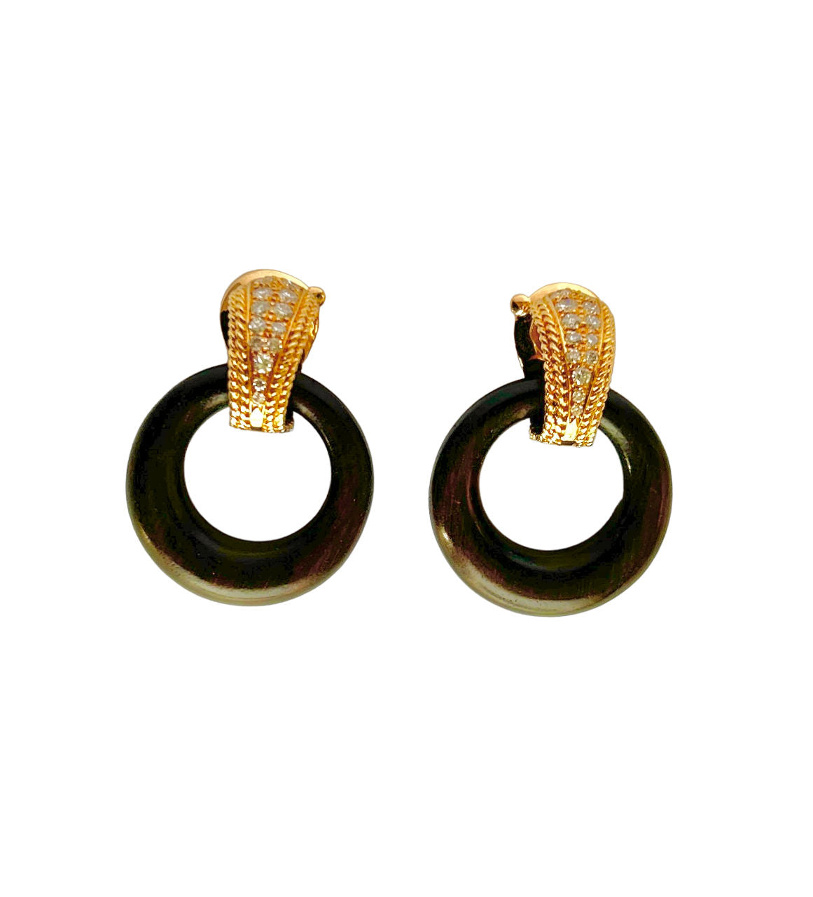 Pair of VAN CLEEF &amp; ARPELS earrings in yellow gold, diamonds, ebony and rock crystal