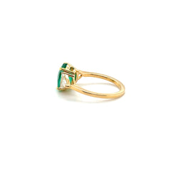 Bague Or jaune - Emeraude Brésil et Diamants triangle