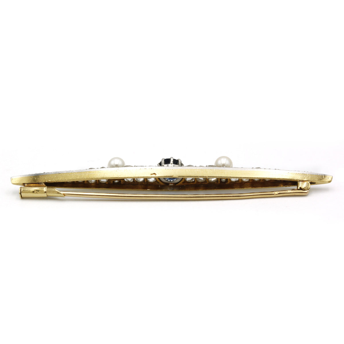 Broche - Or, platine, diamants, saphir et perles