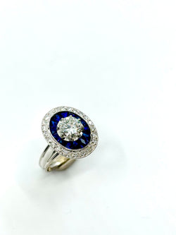 Bague Art Déco diamants et pierres bleues