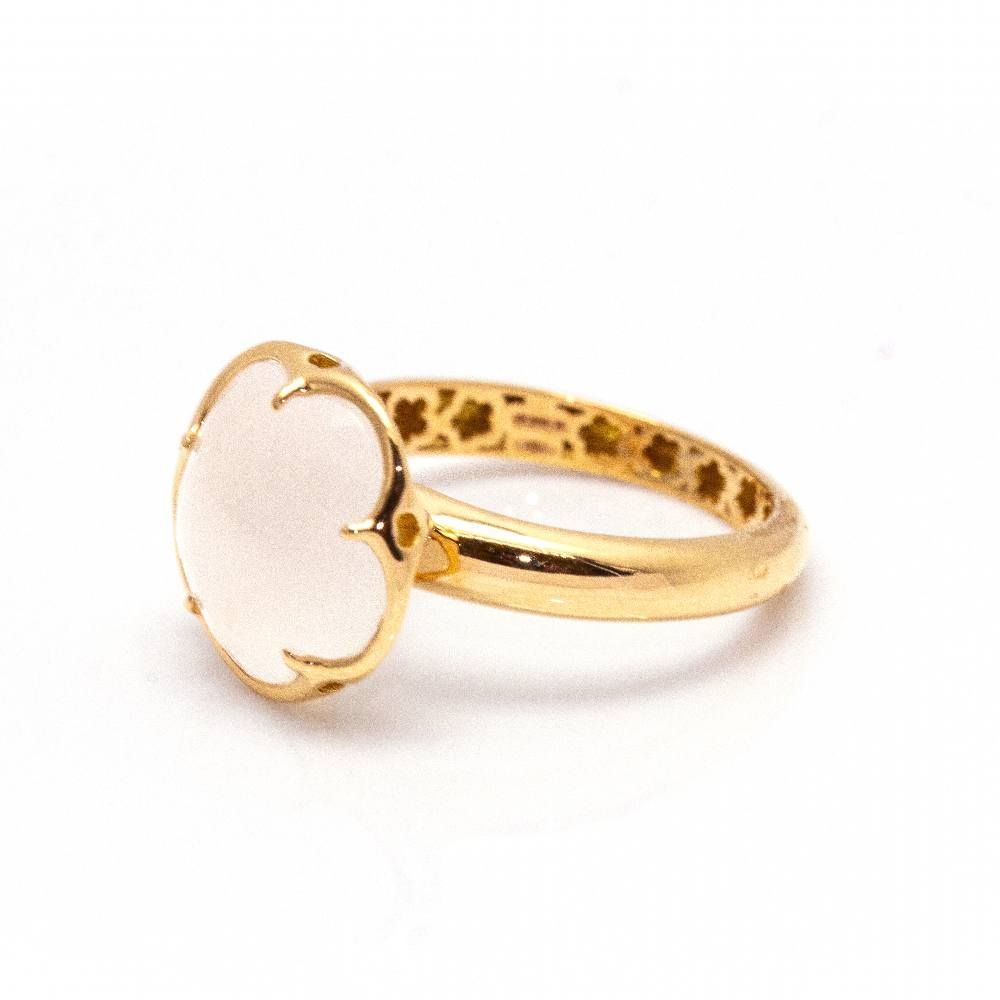 PASQUALE BRUNI White Flower Bangle Ring in Yellow gold and Quartz
