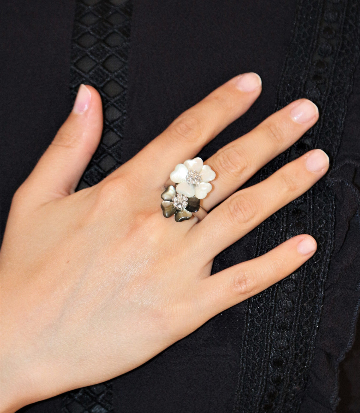 Double Flower Ring, Mother-of-Pearl and Diamonds