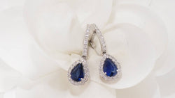 Luxury earrings in white gold, Ceylon sapphires and diamonds