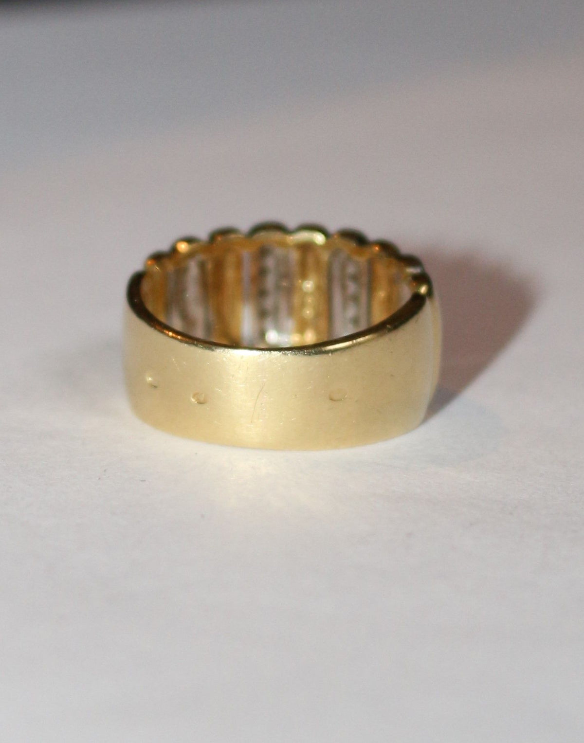 Two-tone gold and diamond gadrooned band ring