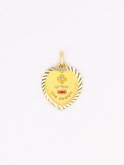 Médaille amour AUGIS coeur strié plus qu'hier moins que demain or jaune diamant rubis - Castafiore