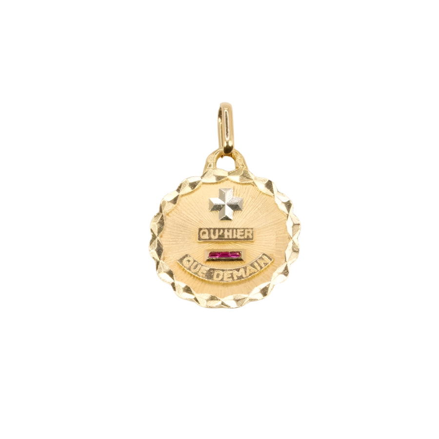 Médaille amour Augis ronde Plus qu’hier moins que demain or jaune rubis - Castafiore