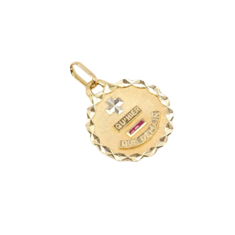 Médaille amour Augis ronde Plus qu’hier moins que demain or jaune rubis - Castafiore