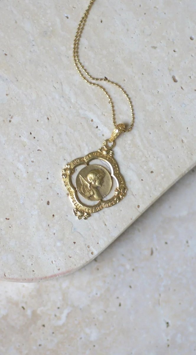 Médaille Ancienne Ange en Or Jaune - Castafiore