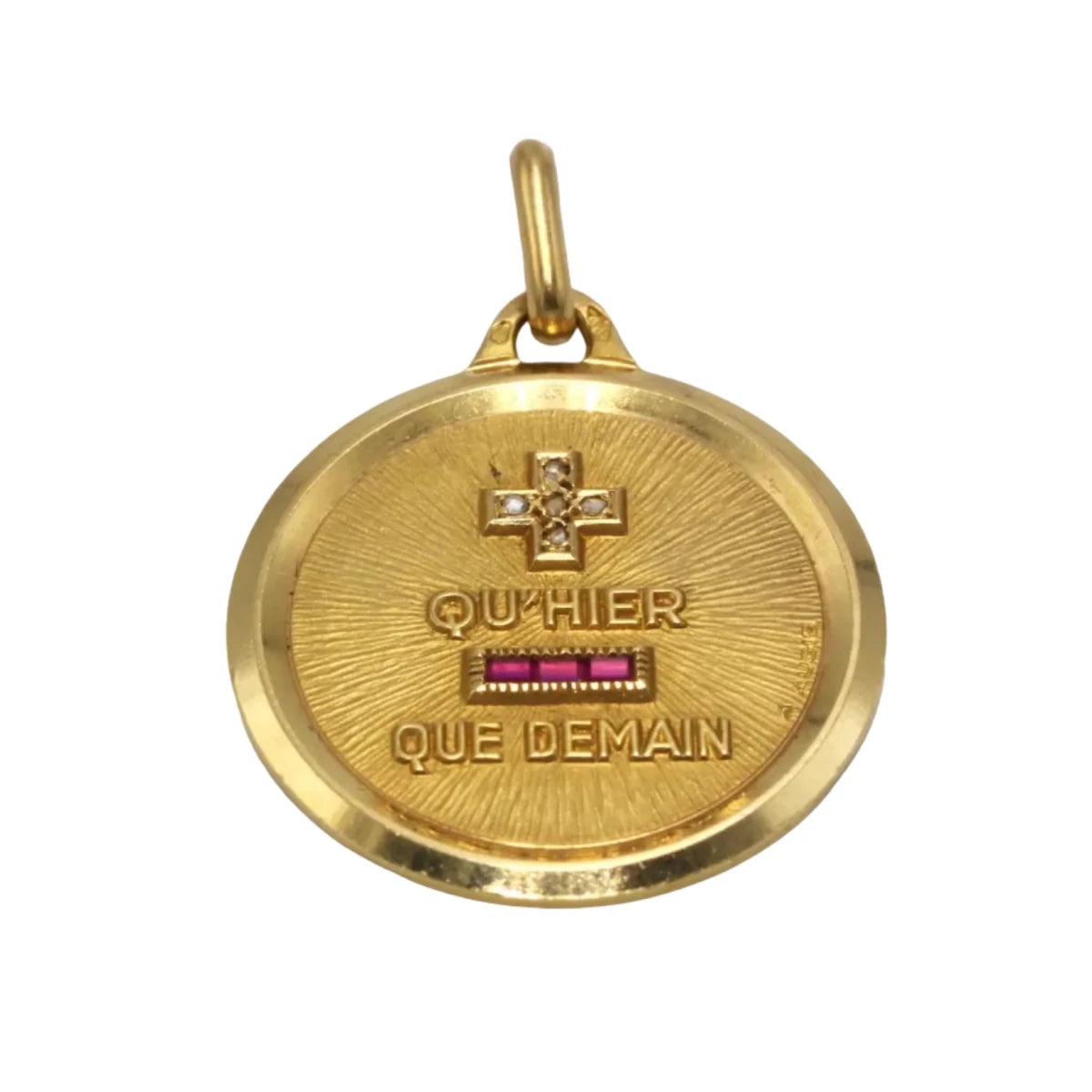 Médaille AUGIS en or jaune, pierres rouges et diamants - Castafiore