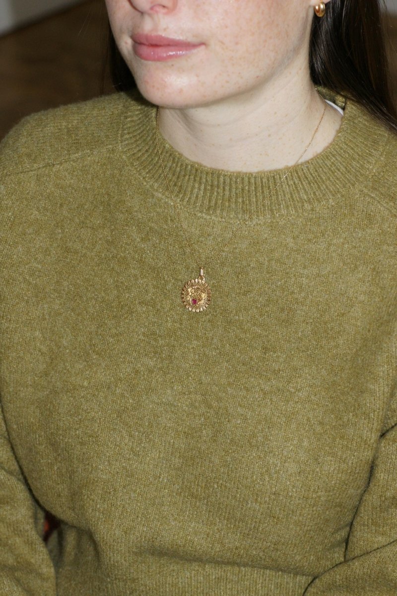 Médaille Or Jaune Anges Coeur Rubis "Il Bat Pour Toi" - Castafiore