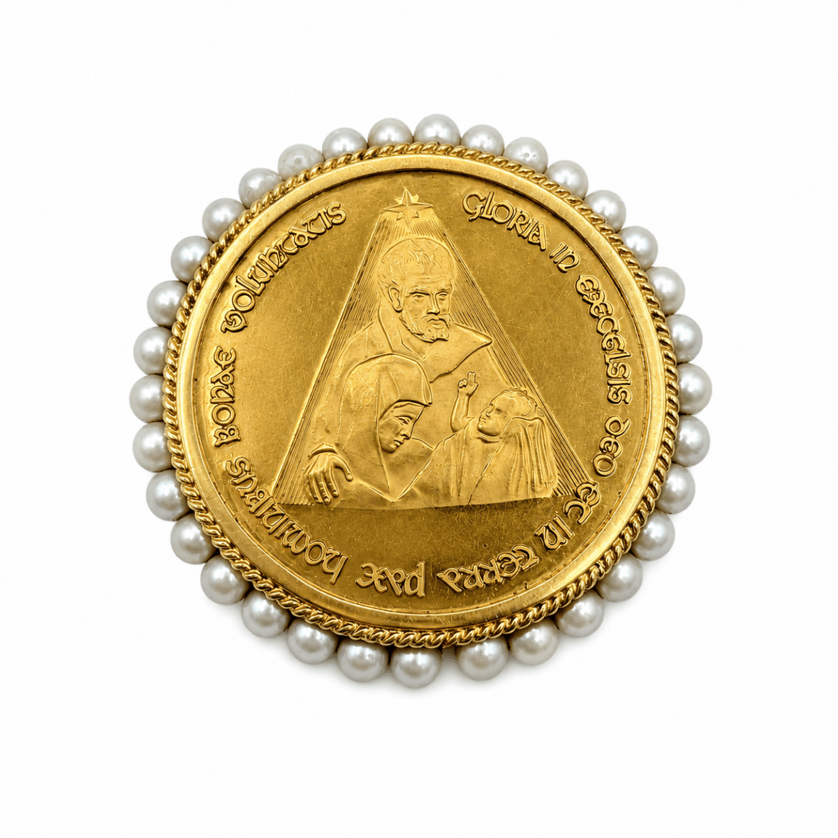 Médaille Religieuse en or jaune et perles de culture - Castafiore
