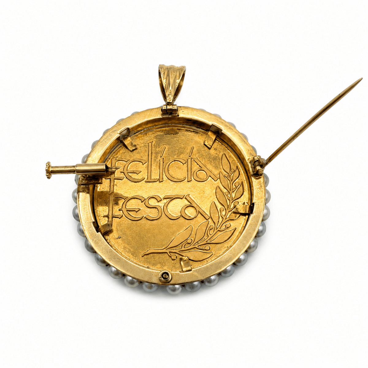 Médaille Religieuse en or jaune et perles de culture - Castafiore
