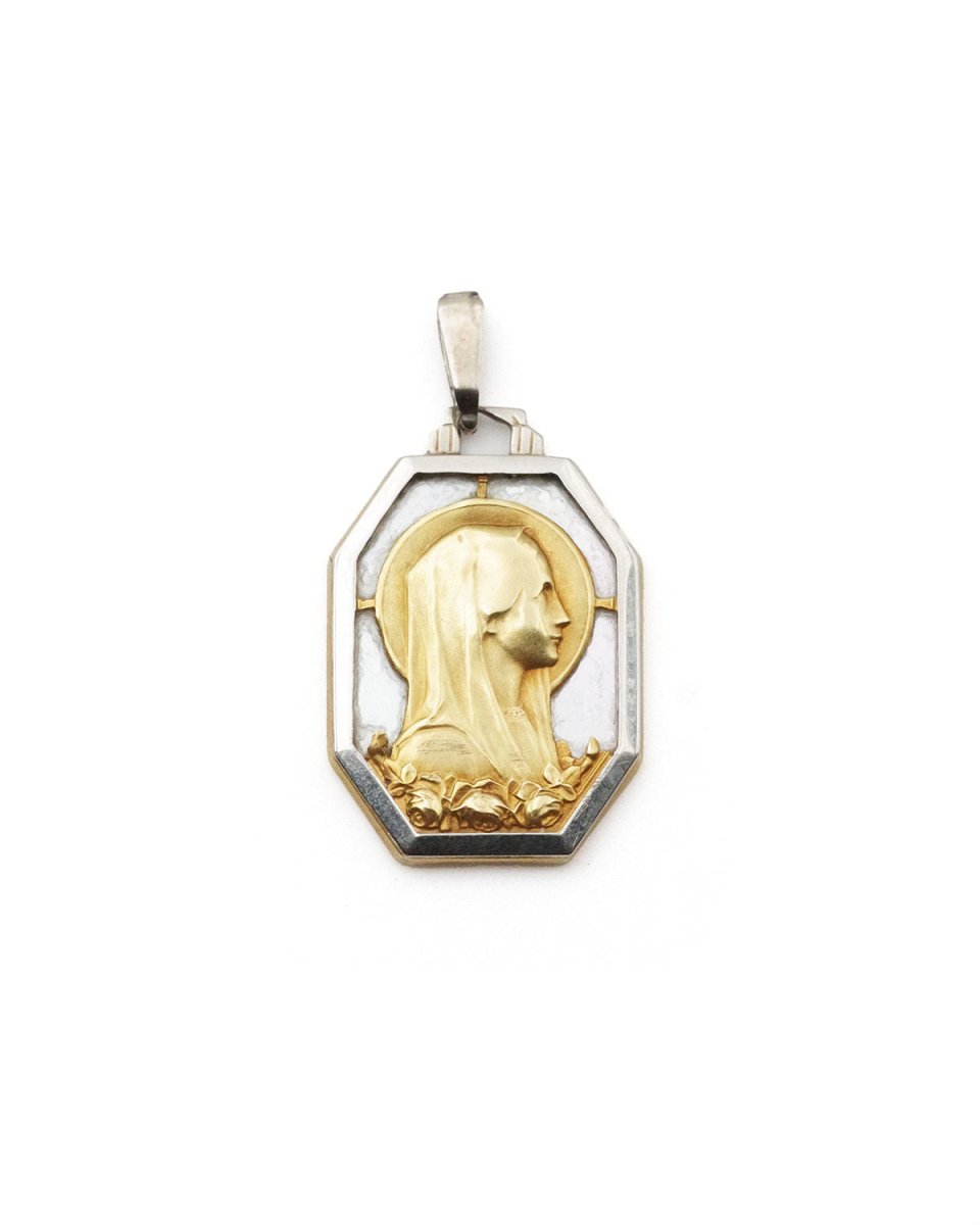 Médaille Vierge Marie Art deco en platine - Castafiore