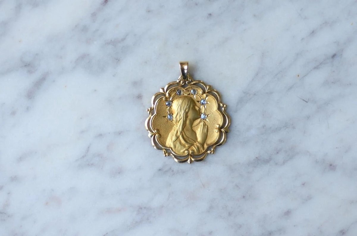 Médaille Vierge Marie Damants Or Jaune - Castafiore