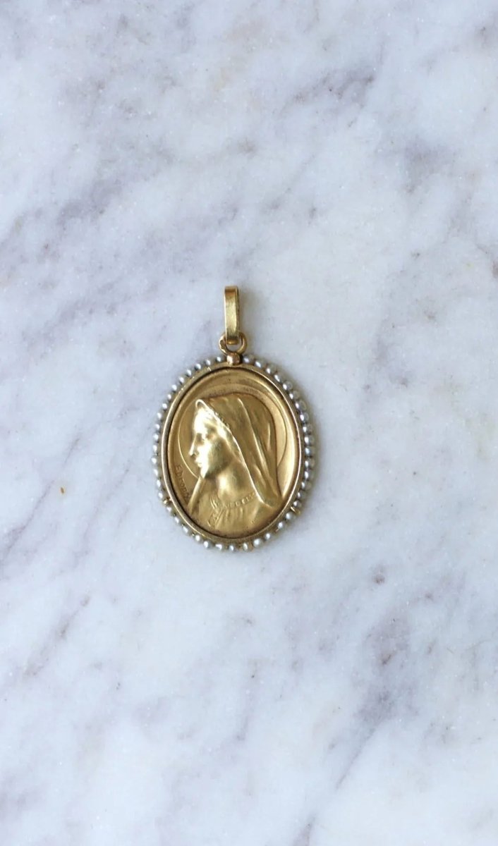 Médaille Vierge or et perles fines - Castafiore