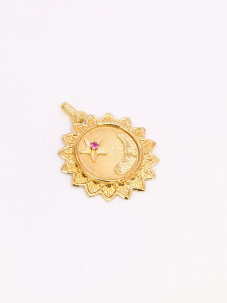 Médaille vintage Étoile d'amour or jaune rubis - Castafiore