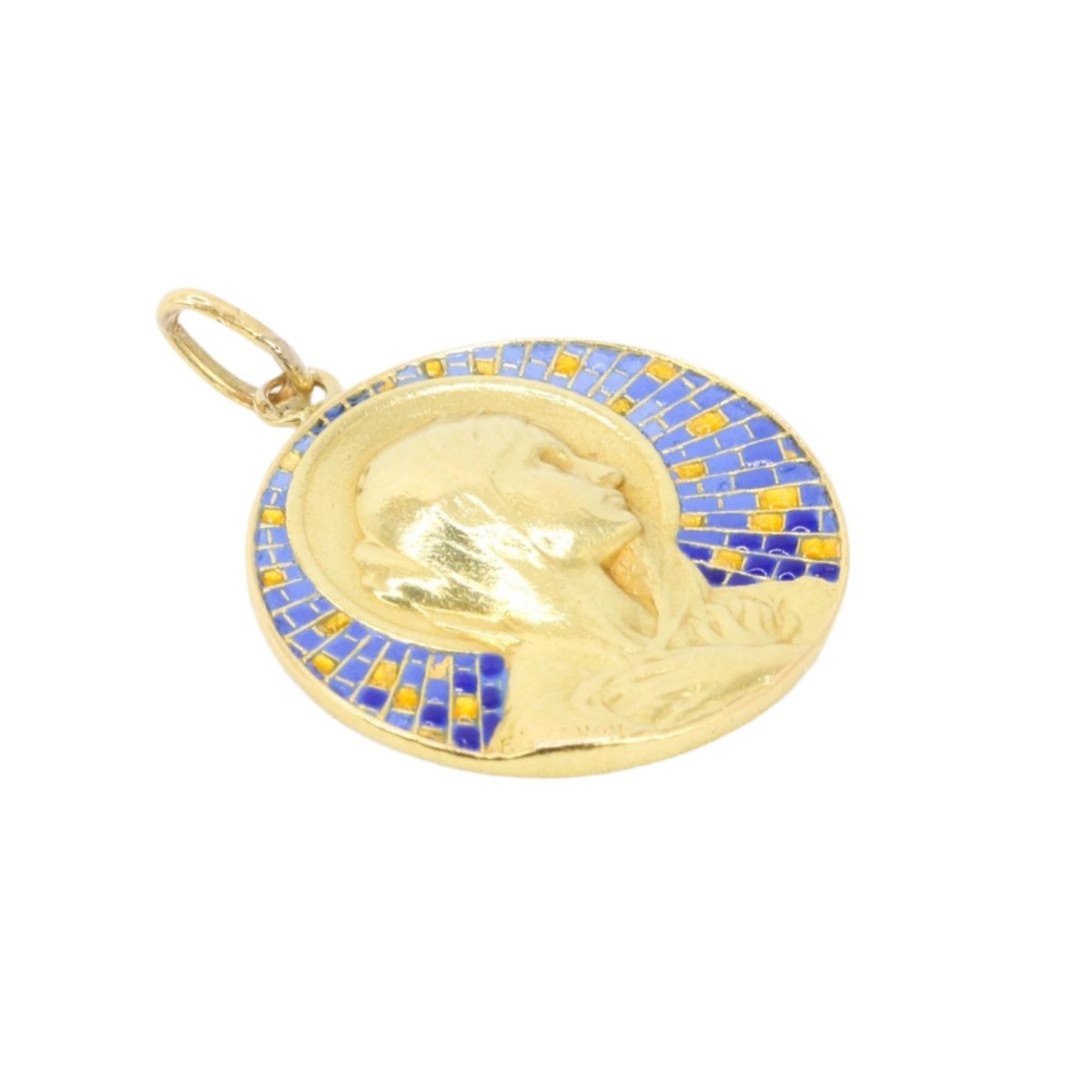 Médailler VERNON en or jaune et émail bleu - Castafiore