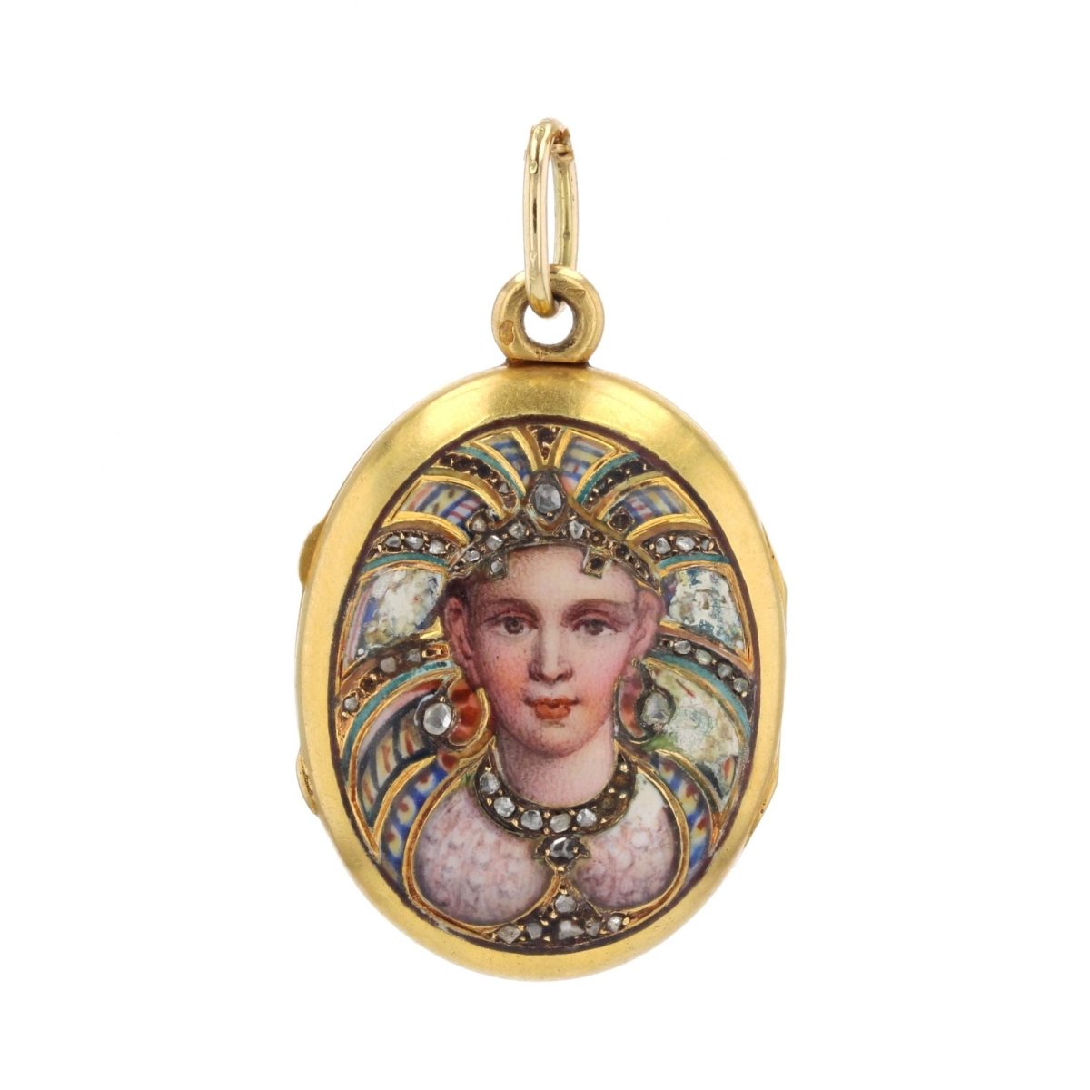 Médaillon ancien en or émail et diamants taillés en rose - Castafiore