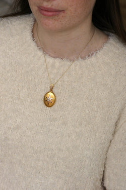 Médaillon Ancien Etoile Perles Fines sur Or Rose et Jaune - Castafiore