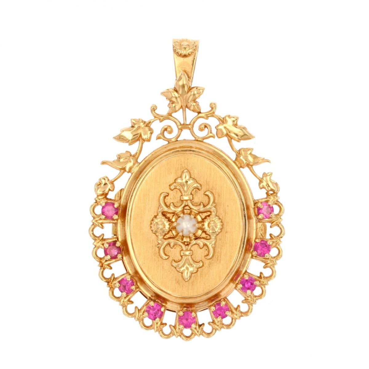Médaillon ANCIEN Ouvrant en or rose perle et rubis - Castafiore