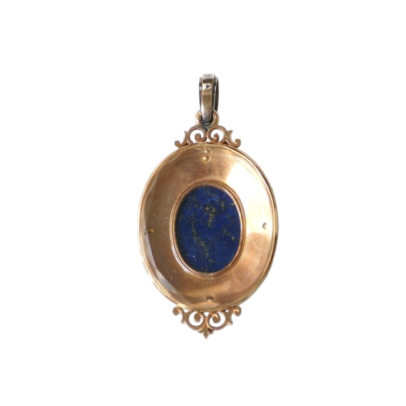 Médaillon Ancien Scarabée Lapis Lazuli Diamants et Perles - Castafiore