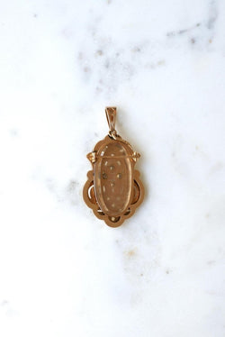Médaillon Broche Arabesques Ancien Perles Fines et Diamants Or Rose - Castafiore