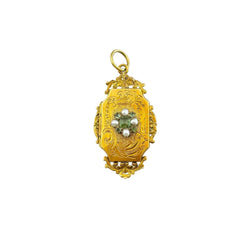 Médaillon en or jaune, perles et émeraudes - Castafiore