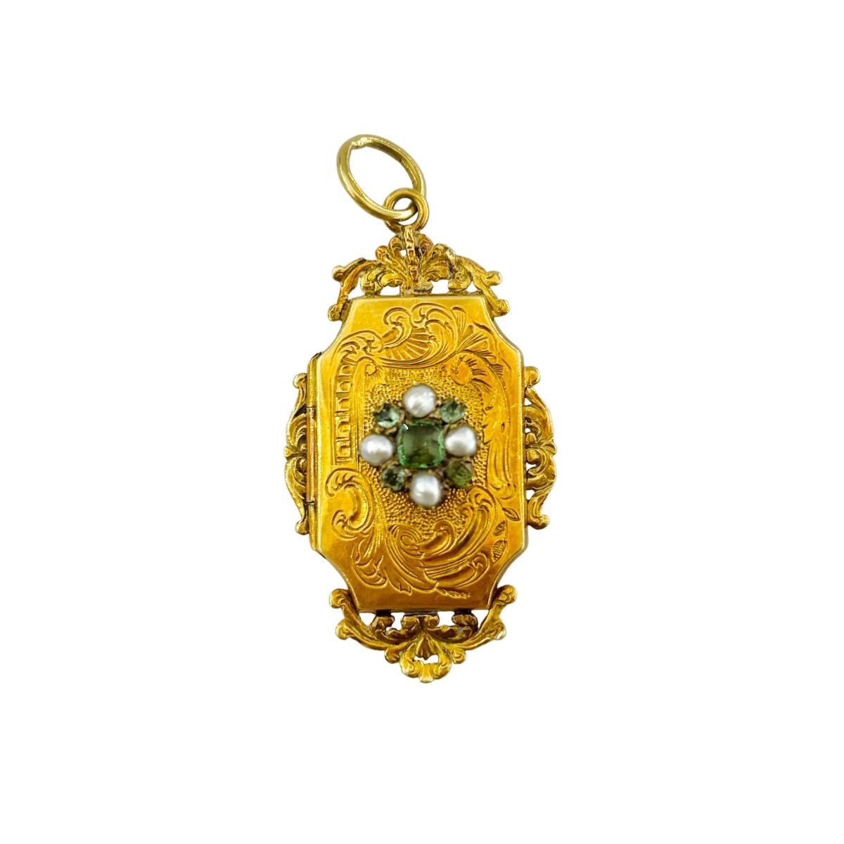 Médaillon en or jaune, perles et émeraudes - Castafiore