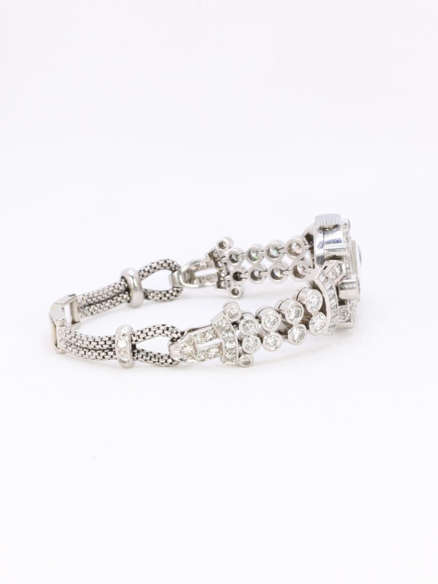 Montre Art Deco or blanc platine diamants - Castafiore