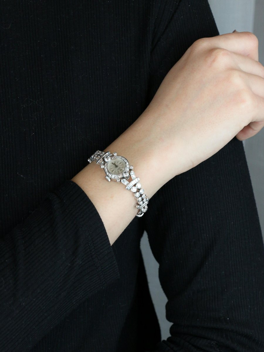 Montre Art Deco or blanc platine diamants - Castafiore