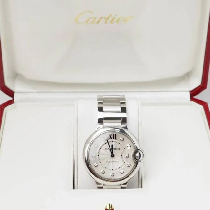 Montre Ballon Bleu Cartier automatique en acier et diamants - Castafiore