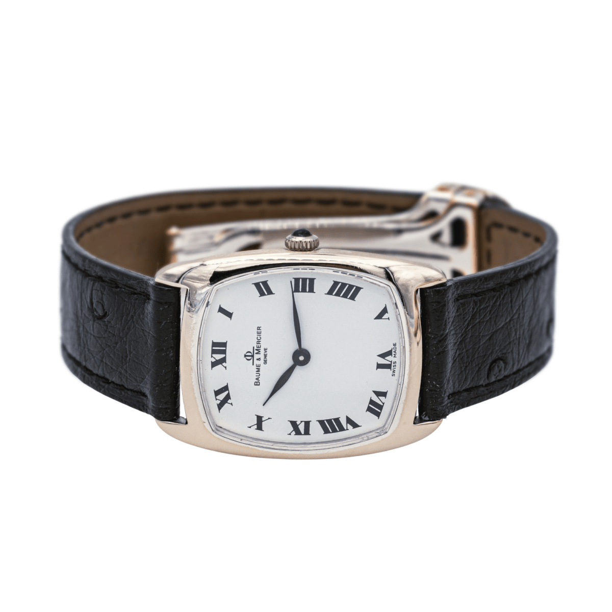 Montre BAUME & MERCIER en or blanc, saphir et cuir - Castafiore