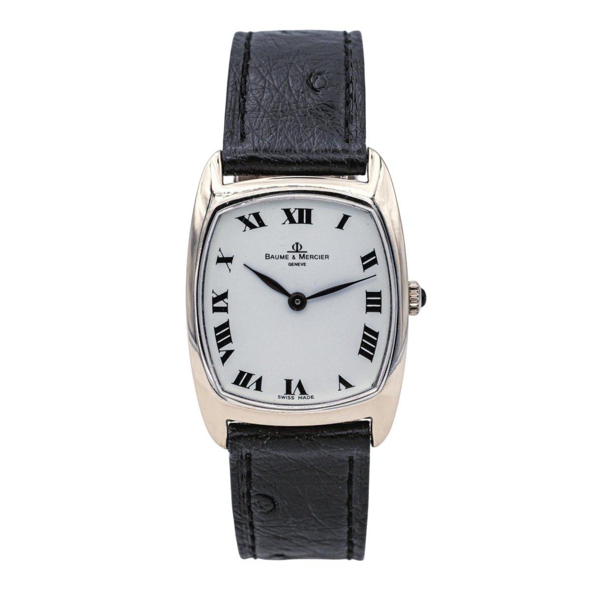Montre BAUME & MERCIER en or blanc, saphir et cuir - Castafiore