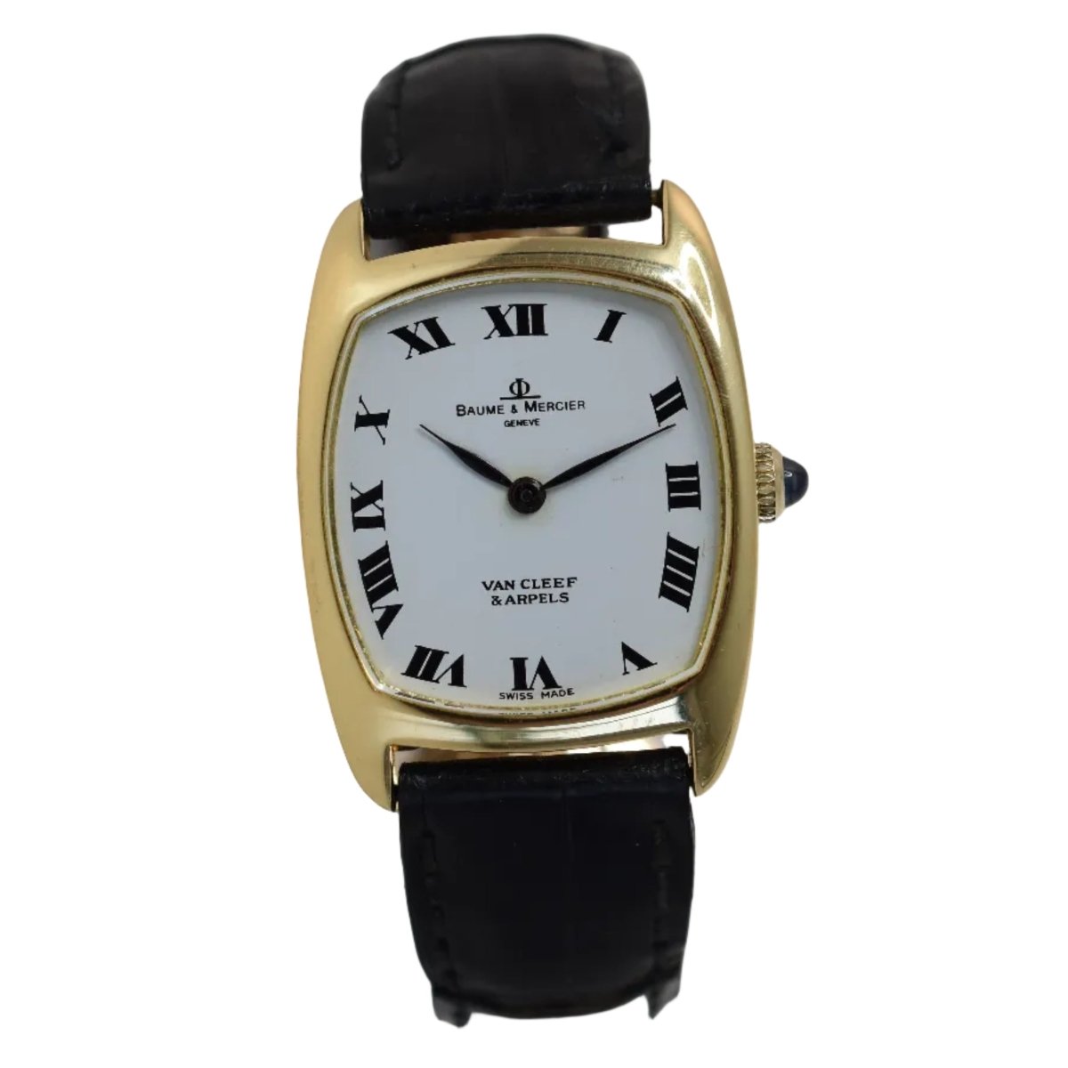 Montre BAUME & MERCIER X VAN CLEEF & ARPELS en or jaune, cuir et saphir - Castafiore