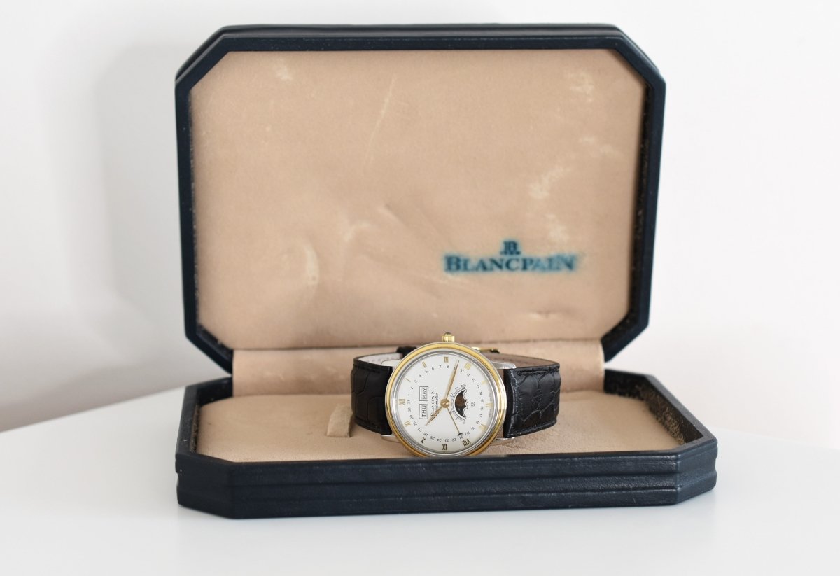 Montre BLANCPAIN "Villeret" en or jaune, acier et cuir - Castafiore