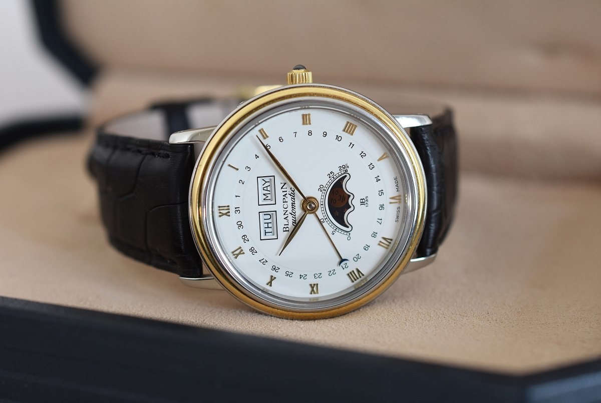 Montre BLANCPAIN "Villeret" en or jaune, acier et cuir - Castafiore