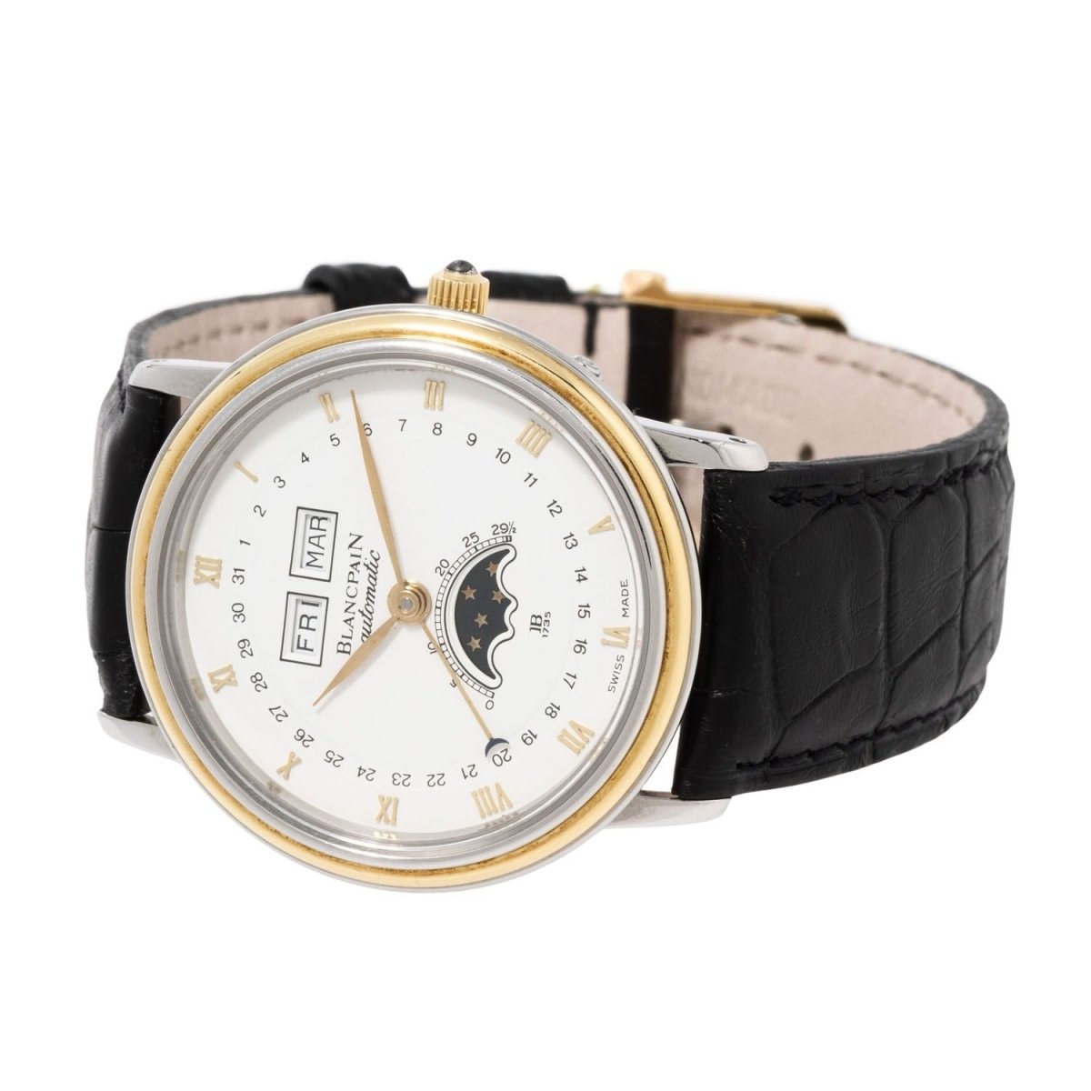 Montre BLANCPAIN "Villeret" en or jaune, acier et cuir - Castafiore