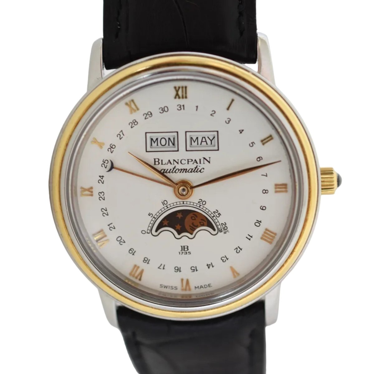 Montre BLANCPAIN "Villeret" en or jaune, acier et cuir - Castafiore